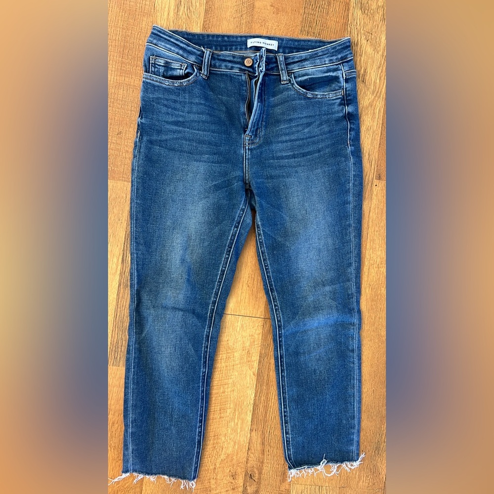 Flying Monkey Dark Wash Skinny Jeans with Raw Hem